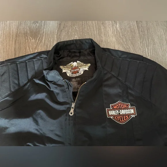 Harley-Davidson Black and Orange XL Embroidered Patch Men's Bomber Jacket - Picture 7 of 15